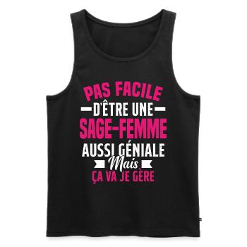 sage-femme et géniale mais ça va je gère - Débardeur bio Premium Homme - noir - Devant - Michal (187cm)