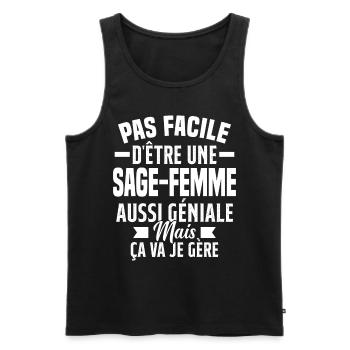 sage-femme et géniale mais ça va je gère - Débardeur bio Premium Homme - noir - Devant - Michal (187cm)