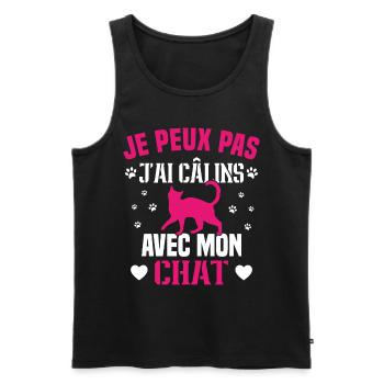 je peux pas j'ai câlins avec mon chat Cadeau - Débardeur bio Premium Homme - noir - Devant - AI Model Male 178 light (178cm)