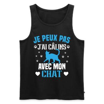 je peux pas j'ai câlins avec mon chat Cadeau - Débardeur bio Premium Homme - noir - Devant - AI Model Male 178 light (178cm)