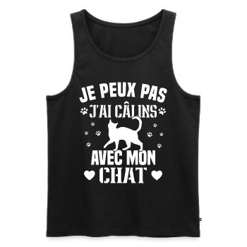 je peux pas j'ai câlins avec mon chat Cadeau - Débardeur bio Premium Homme - noir - Devant - AI Model Male 178 light (178cm)