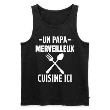 Un papa merveilleux cuisine ici - Débardeur bio Premium Homme - noir - Devant - Michal (187cm)