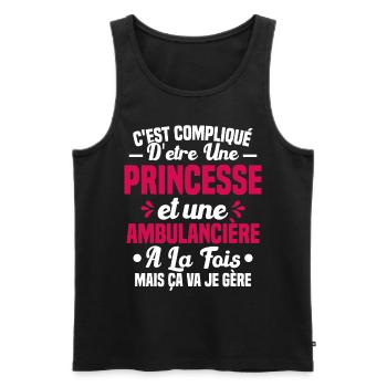 Princesse et Ambulancière Cadeau Humour - Débardeur bio Premium Homme - noir - Devant - AI Model Male 178 light (178cm)
