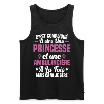 Princesse et Ambulancière Cadeau Humour - Débardeur bio Premium Homme - noir - Devant - AI Model Male 178 light (178cm)
