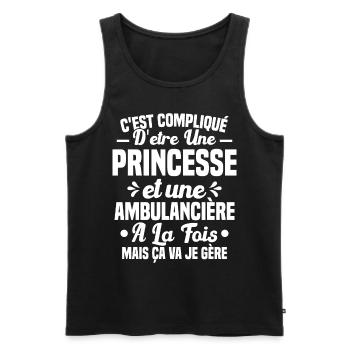 Princesse et Ambulancière Cadeau Humour - Débardeur bio Premium Homme - noir - Devant - AI Model Male 178 light (178cm)