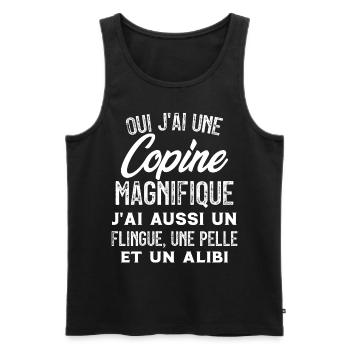 Oui J'ai une Copine Magnifique - Humour Couple - Débardeur bio Premium Homme - noir - Devant - Michal (187cm)