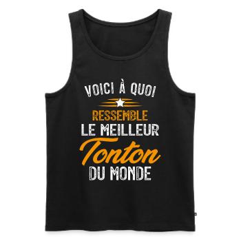 Voici à quoi ressemble le meilleur Tonton du Monde - Débardeur bio Premium Homme - noir - Devant - AI Model Male 178 light (178cm)