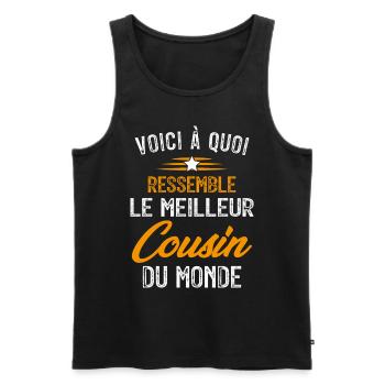 Voici à quoi ressemble le meilleur Cousin du Monde - Débardeur bio Premium Homme - noir - Devant - Michal (187cm)
