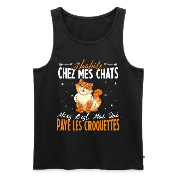 J'habite chez Mes Chats Humour Chat Drôle - Débardeur bio Premium Homme - noir - Devant - Michal (187cm)