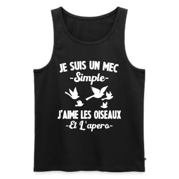 Je Suis Un Mec Simple J'aime les oiseaux Et Lapéro - Débardeur bio Premium Homme - noir - Devant - Michal (187cm)