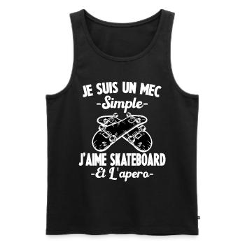 Je Suis Un Mec Simple J'aime skateboard Et L'Apéro - Débardeur bio Premium Homme - noir - Devant - AI Model Male 178 light (178cm)