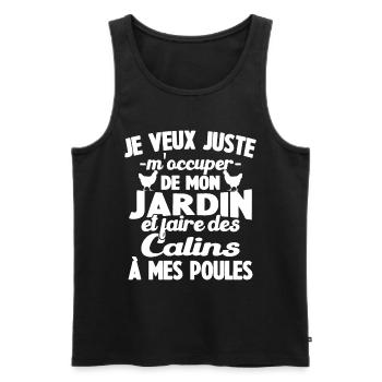 M'occuper de mon jardin Cadeau jardinier poules - Débardeur bio Premium Homme - noir - Devant - AI Model Male 178 light (178cm)