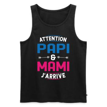 Papi et Mamie j'arrive - Débardeur bio Premium Homme - noir - Devant - AI Model Male 178 light (178cm)