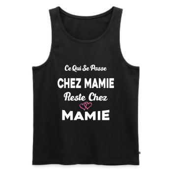Ce qui se passe chez mamie reste chez mamie Cadeau - Débardeur bio Premium Homme - noir - Devant - Michal (187cm)