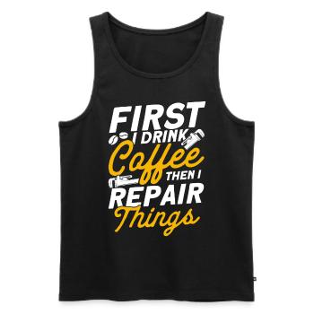 Erst trinke ich Kaffee dann repariere ich Dinge Kl - Männer Premium Bio Tank Top - Schwarz - Vorne - AI Model Male 178 light (178cm)