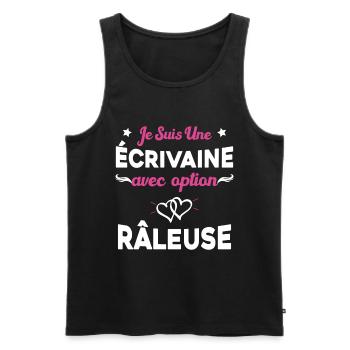 Femme je suis une écrivaine avec option râleuse - Débardeur bio Premium Homme - noir - Devant - Michal (187cm)