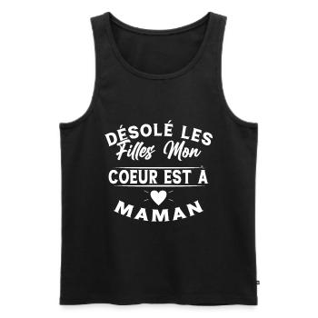 Désolé les Filles Mon Coeur est à Maman - Débardeur bio Premium Homme - noir - Devant - Michal (187cm)