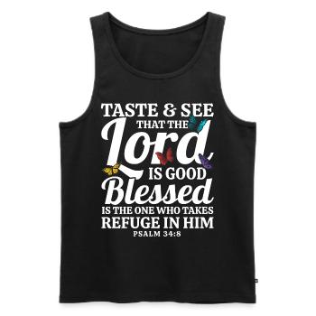 Jesus God Bible Verse Inspiring Gift - Men's Premium Organic Tank Top - black - Front - Michal (187cm)