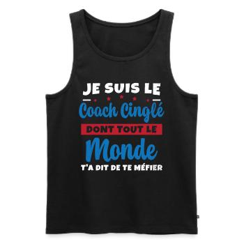 Coach Cinglé Humour Coaching Sportif Cadeau - Débardeur bio Premium Homme - noir - Devant - AI Model Male 178 light (178cm)