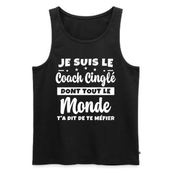 Coach Cinglé Humour Coaching Sportif Cadeau - Débardeur bio Premium Homme - noir - Devant - AI Model Male 178 light (178cm)