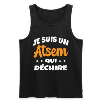 Homme Je Suis Un Atsem Qui Déchire Humour Drôle - Débardeur bio Premium Homme - noir - Devant - Michal (187cm)