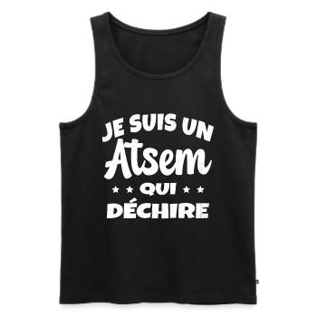 Homme Je Suis Un Atsem Qui Déchire Humour Drôle - Débardeur bio Premium Homme - noir - Devant - Michal (187cm)