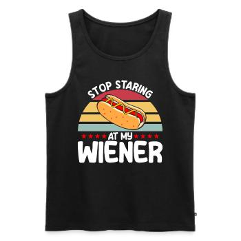 Stop staring at my sausage Hot Dog Geschen - Men's Premium Organic Tank Top - black - Front - Michal (187cm)