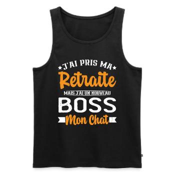 J'ai Un Nouveau Boss Mon chat Humour Cadeau - Débardeur bio Premium Homme - noir - Devant - Michal (187cm)