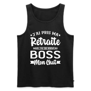 J'ai Un Nouveau Boss Mon chat Humour Cadeau - Débardeur bio Premium Homme - noir - Devant - AI Model Male 178 light (178cm)