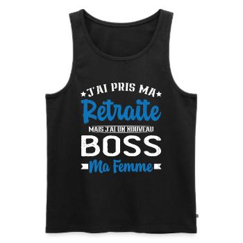 Nouveau Boss Ma Femme Humour Cadeau Retraite - Débardeur bio Premium Homme - noir - Devant - Michal (187cm)