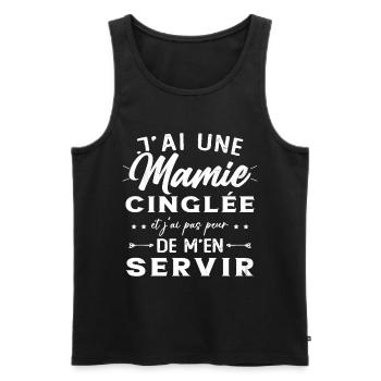 Mamie Cinglée et Je Peux M'en Servir Humour Cadeau - Débardeur bio Premium Homme - noir - Devant - Michal (187cm)