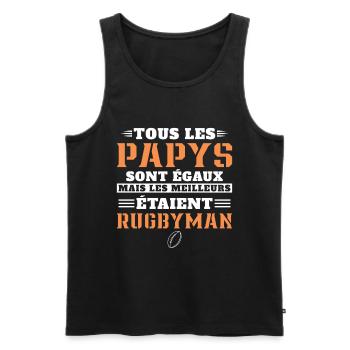 Papy Ancien Rugbyman Cadeau Fête Grand Père - Débardeur bio Premium Homme - noir - Devant - AI Model Male 178 light (178cm)
