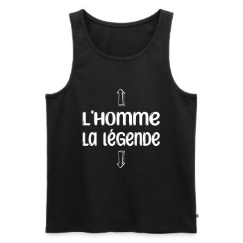 l'homme, la légende humour collègue drôle - Débardeur bio Premium Homme - noir - Devant - AI Model Male 178 light (178cm)
