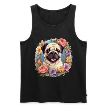 Pug Dog Breed Pet with flowers - graphic - Men's Premium Organic Tank Top - black - Front - Michal (187cm)