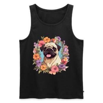 Pug Dog Breed Pet with flowers - graphic - Men's Premium Organic Tank Top - black - Front - Michal (187cm)