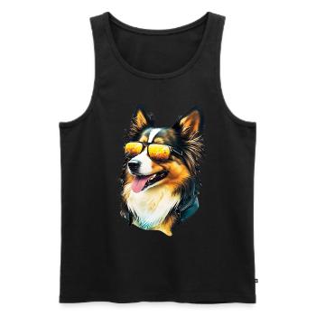 Chien de berger Shetland avec lunettes de soleil - Débardeur bio Premium Homme - noir - Devant - Michal (187cm)