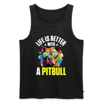 La vie d’animal de compagnie de race de chien Pittie est meilleure avec un pitbull - Débardeur bio Premium Homme - noir - Devant - Michal (187cm)