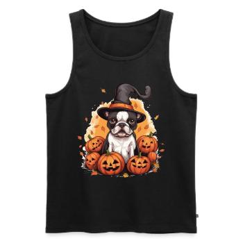 Boston Terrier Bostie Dog Pet Halloween Citrouilles - Débardeur bio Premium Homme - noir - Devant - Michal (187cm)