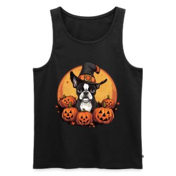 Boston Terrier Bostie Dog Pet Halloween Citrouilles - Débardeur bio Premium Homme - noir - Devant - Michal (187cm)