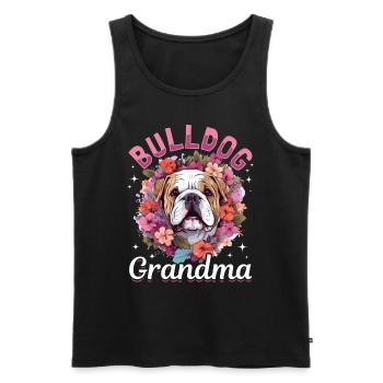 Amateur de bouledogue anglais britannique - Bulldog Grandma - Débardeur bio Premium Homme - noir - Devant - AI Model Male 178 light (178cm)