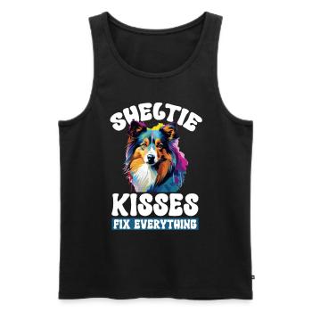 Shetland Sheepdog Sheltie kisses fix everything - Männer Premium Bio Tank Top - Schwarz - Vorne - Michal (187cm)
