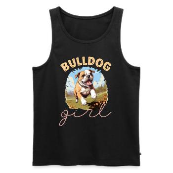 Amateur de bouledogue anglais britannique - Bulldog Girl - Débardeur bio Premium Homme - noir - Devant - AI Model Male 178 light (178cm)