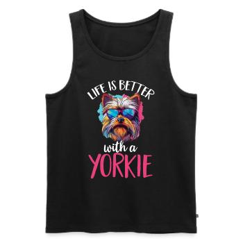 Yorkshire Terrier Dog Life is better with a Yorkie - Männer Premium Bio Tank Top - Schwarz - Vorne - Michal (187cm)