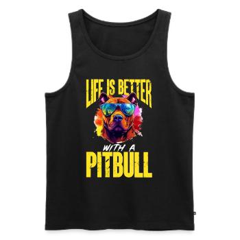 Pitbull Pittie - La vie est meilleure avec un pitbull - Débardeur bio Premium Homme - noir - Devant - Michal (187cm)