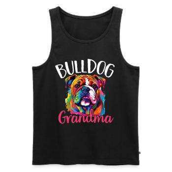 Amateur de bouledogue anglais britannique - Bulldog Grandma - Débardeur bio Premium Homme - noir - Devant - AI Model Male 178 light (178cm)
