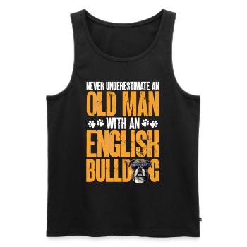 Amoureux des bouledogues anglais britanniques Ne sous-estimez jamais - Débardeur bio Premium Homme - noir - Devant - AI Model Male 178 light (178cm)