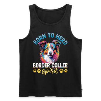 Chien Border Collie Né pour troupeau Border Collie - Débardeur bio Premium Homme - noir - Devant - AI Model Male 178 light (178cm)