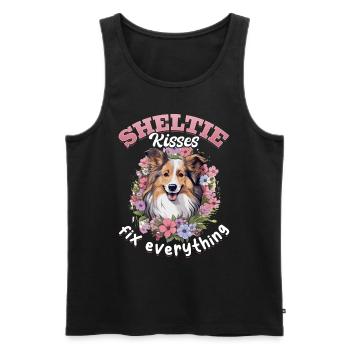 Shetland Berger chien Sheltie bisous fix everythin - Débardeur bio Premium Homme - noir - Devant - Michal (187cm)