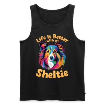 Chien de berger Shetland Chien Sheltie La vie est meilleure - Débardeur bio Premium Homme - noir - Devant - Michal (187cm)