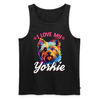 Yorkshire Terrier chien Yorkie - J’aime mon Yorkie - Débardeur bio Premium Homme - noir - Devant - Michal (187cm)